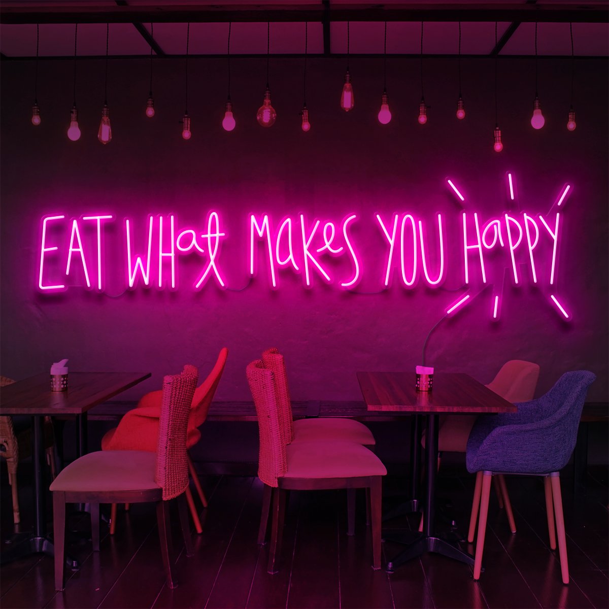 "Eat What Makes You Happy" Neon Sign for Bars & Restaurants