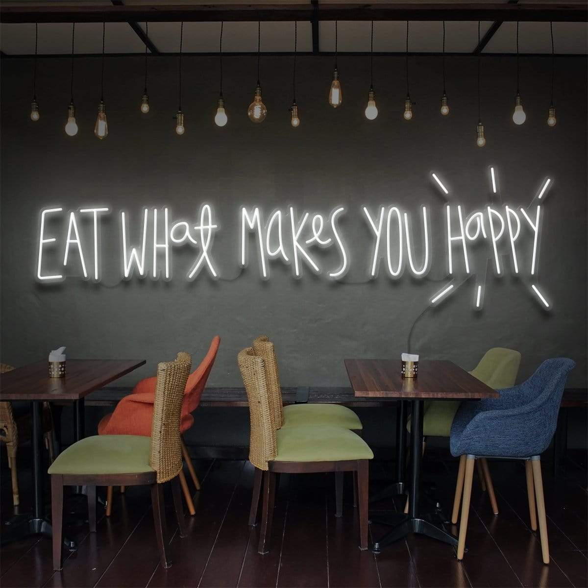 "Eat What Makes You Happy" Neon Sign for Bars & Restaurants
