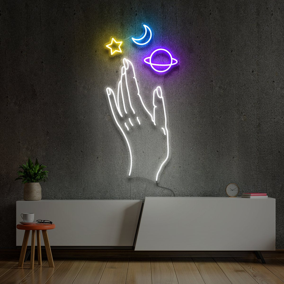 "Galaxy Hand" Multicolour Neon Sign