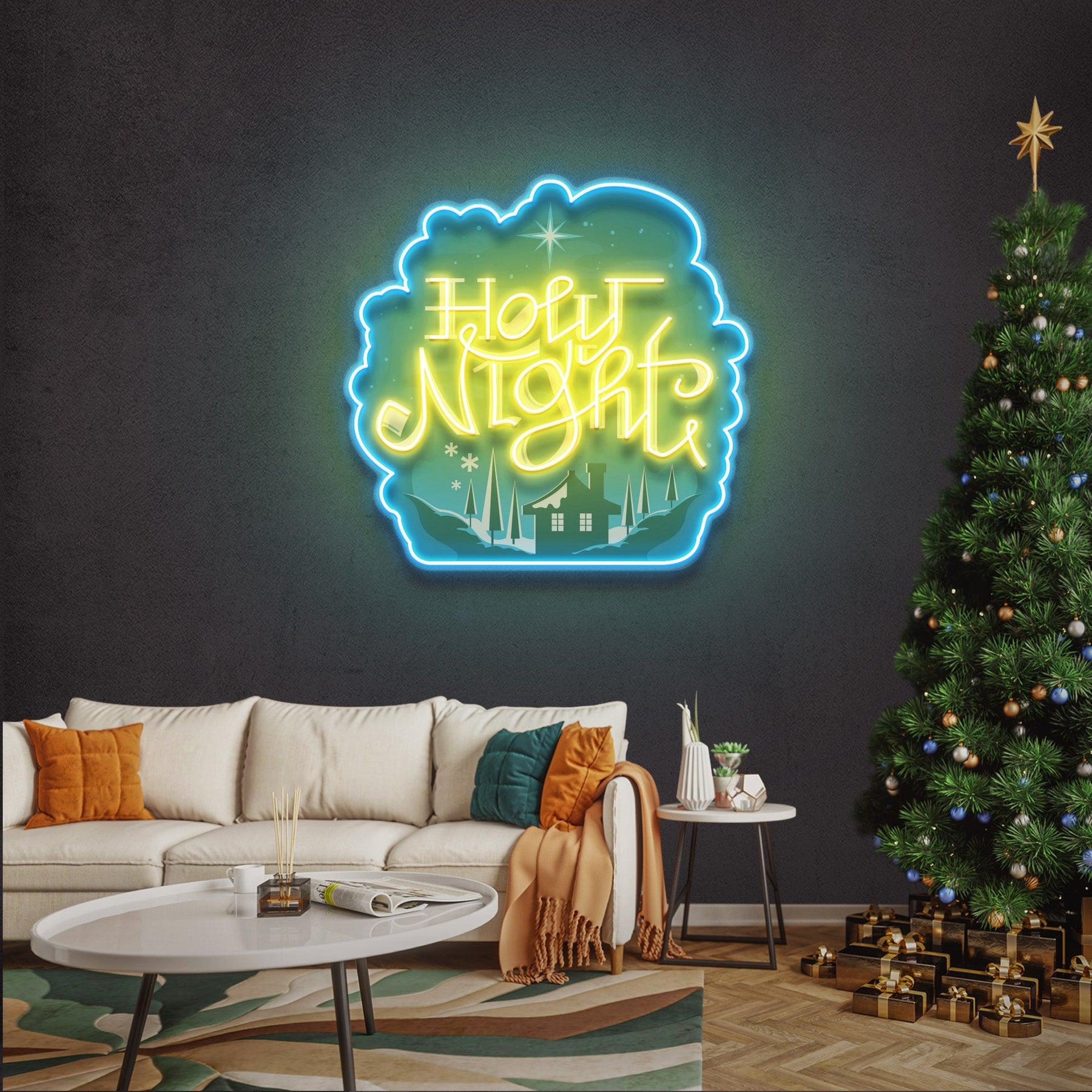 Holy Night Xmas LED Neon Acrylic Artwork