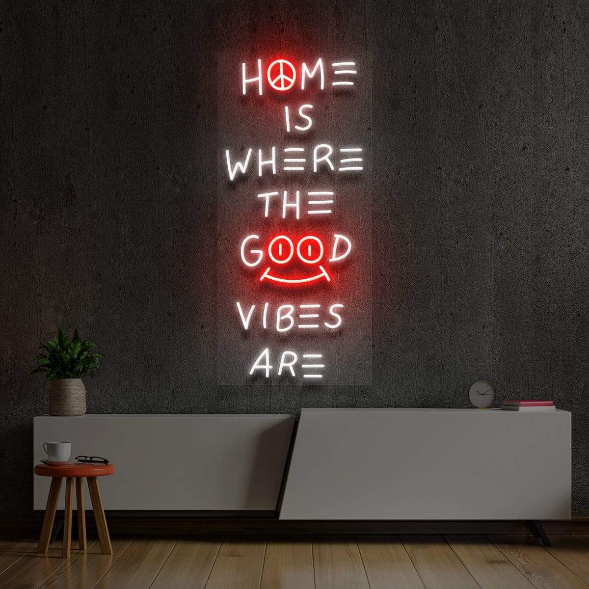 "Home is Where The Good Vibes Are" Multicolour Neon Sign