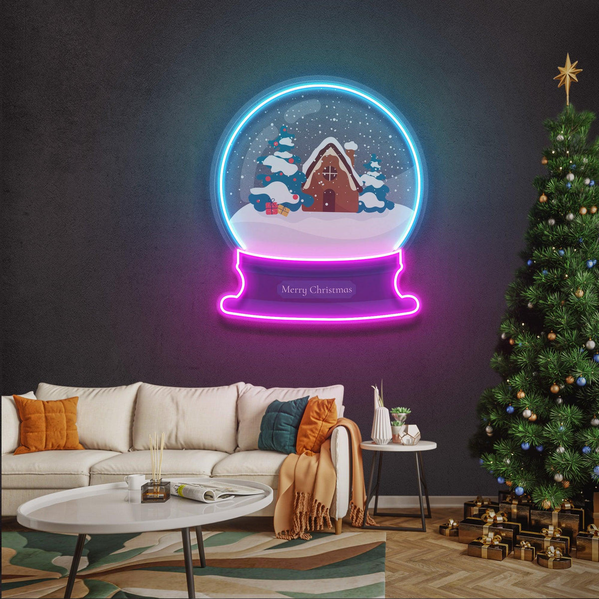 House Scene Globe Christmas LED Neon Acrylic Artwork