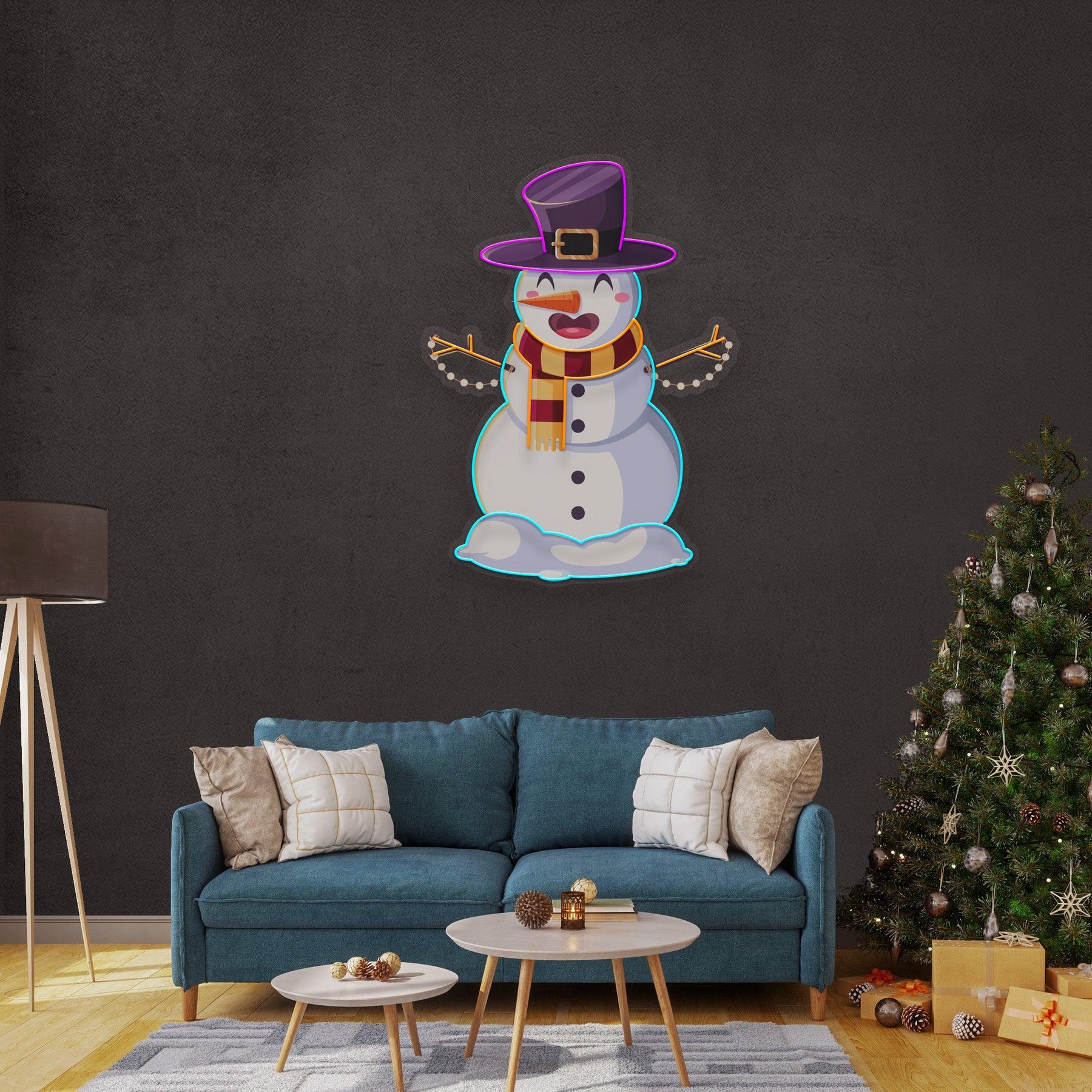 Hugging Snowman Christmas LED Neon Acrylic Artwork