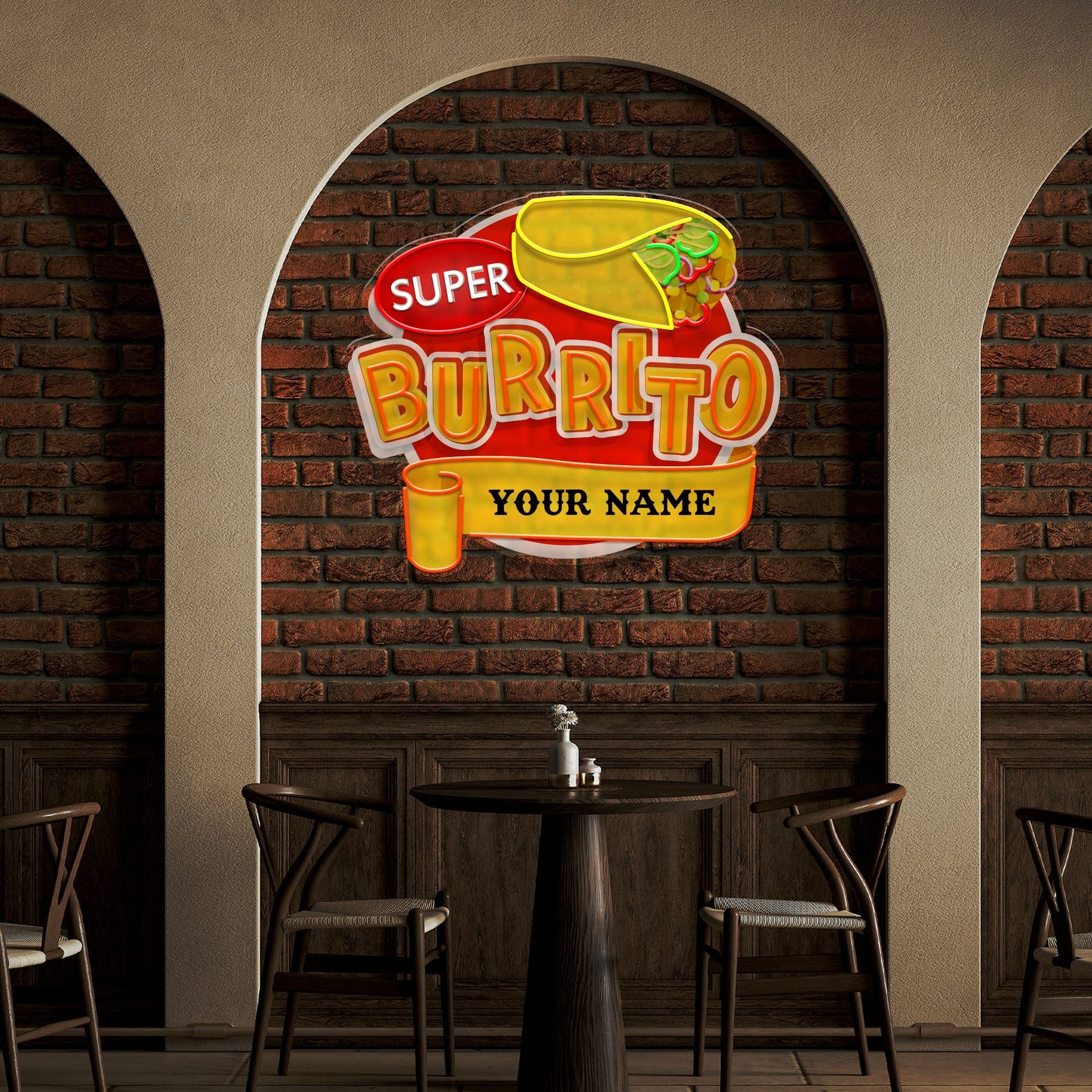 Custom Brand Name Burrito Mexican Food Restaurant Decor Artwork Led Neon Sign Light