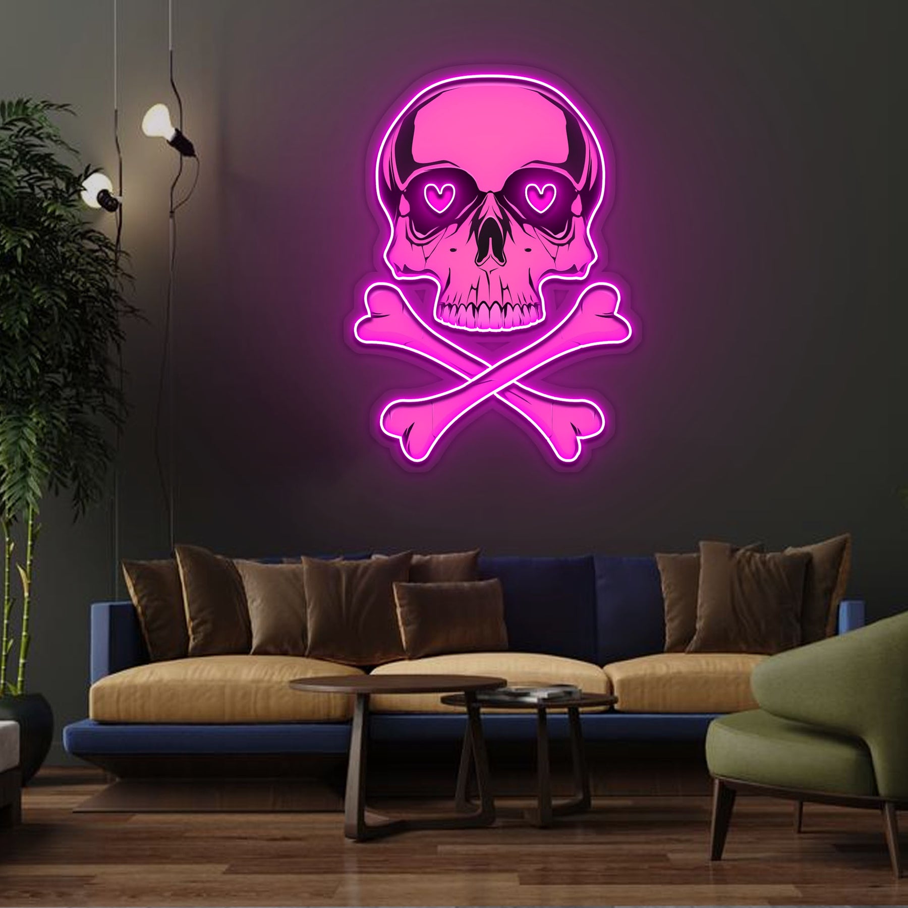 Pink Skull With Bones Neon Sign x Acrylic Artwork