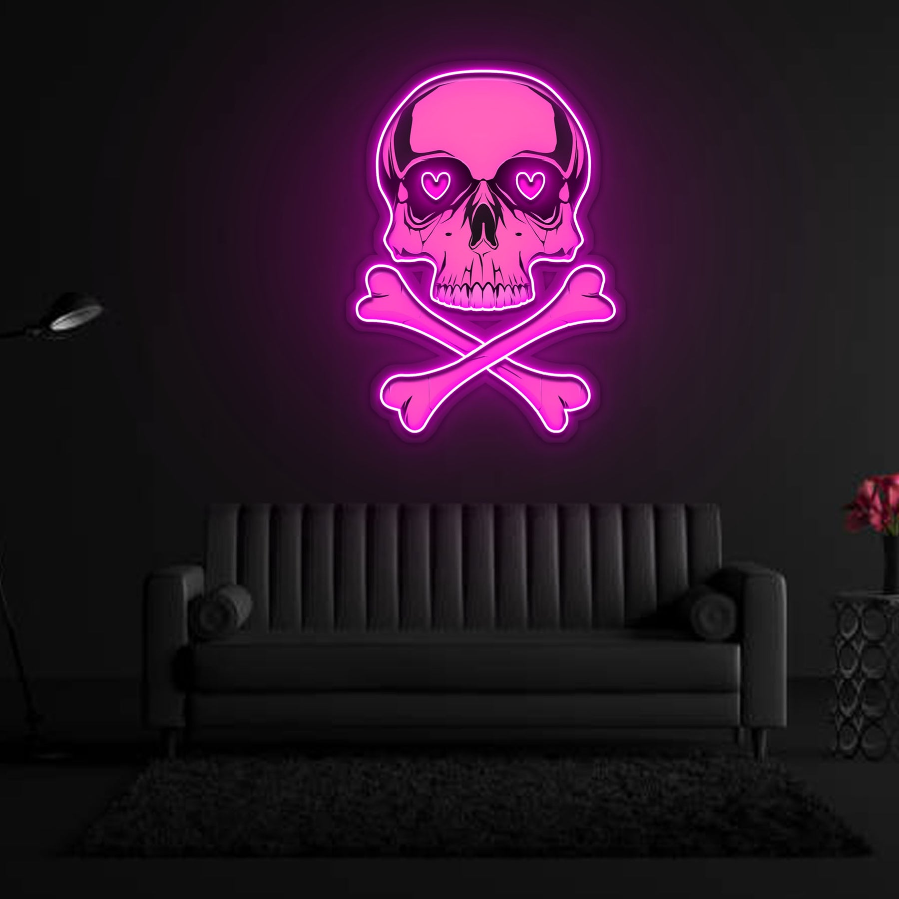 Pink Skull With Bones Neon Sign x Acrylic Artwork
