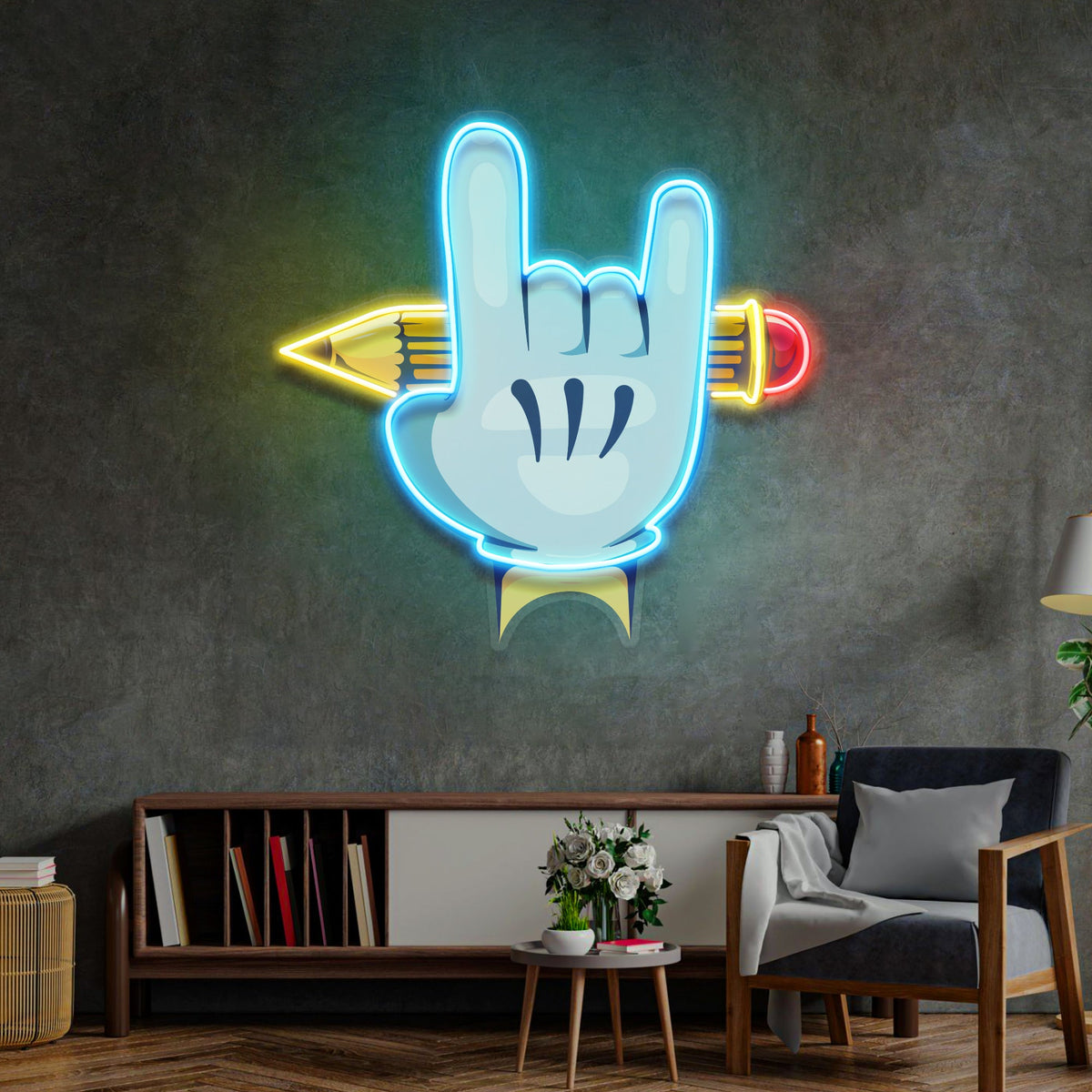 Rock Hand LED Neon Sign Light Pop Art