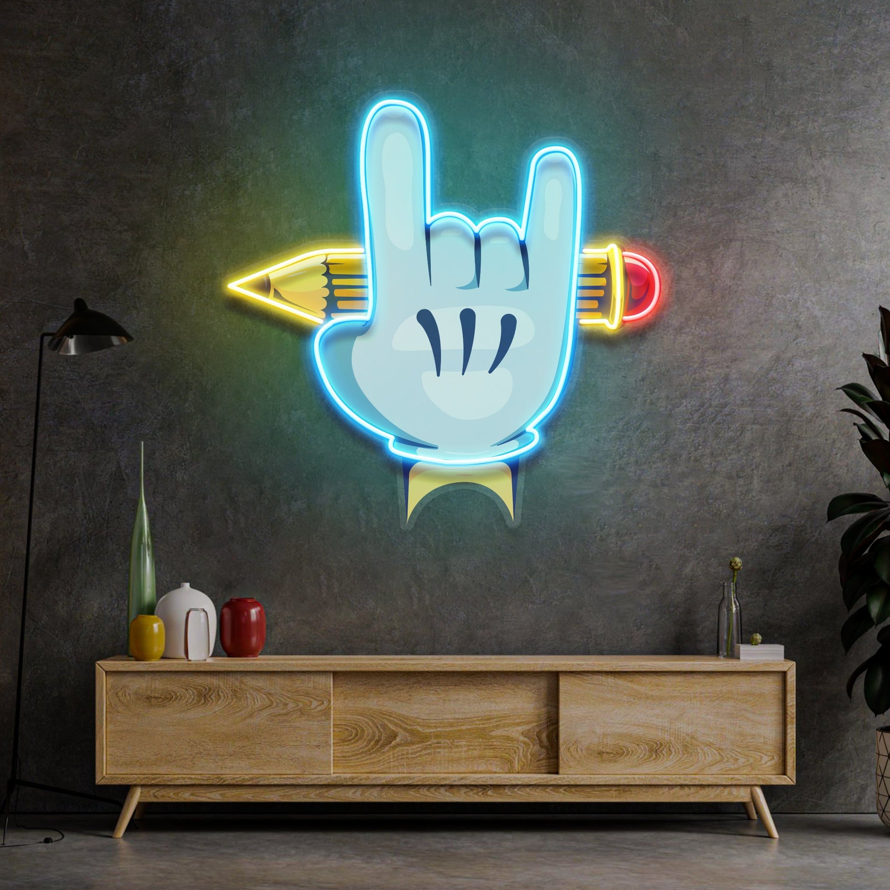 Rock Hand LED Neon Sign Light Pop Art