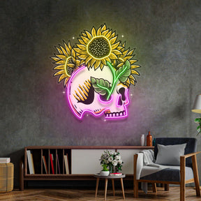 Skull Sun Flowers LED Neon Sign Light Pop Art