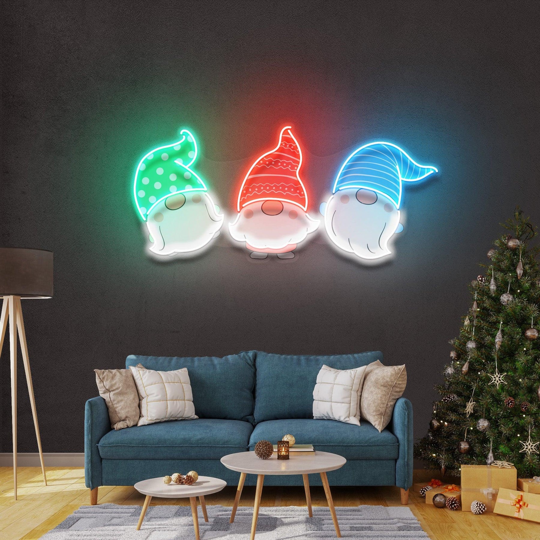 Three Scandinavian Santas Neon Sign