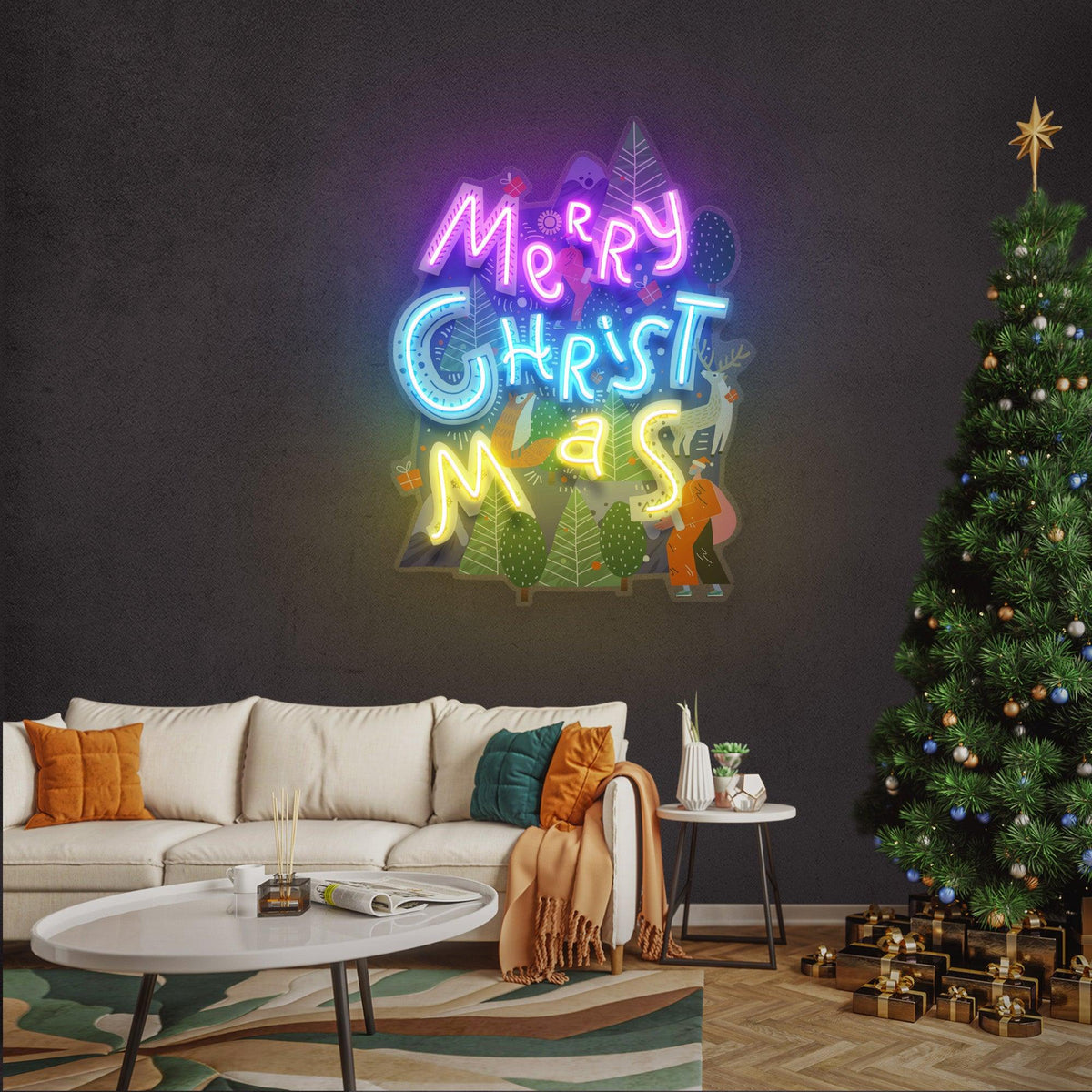 Wavy Merry Christmas LED Neon Acrylic Artwork