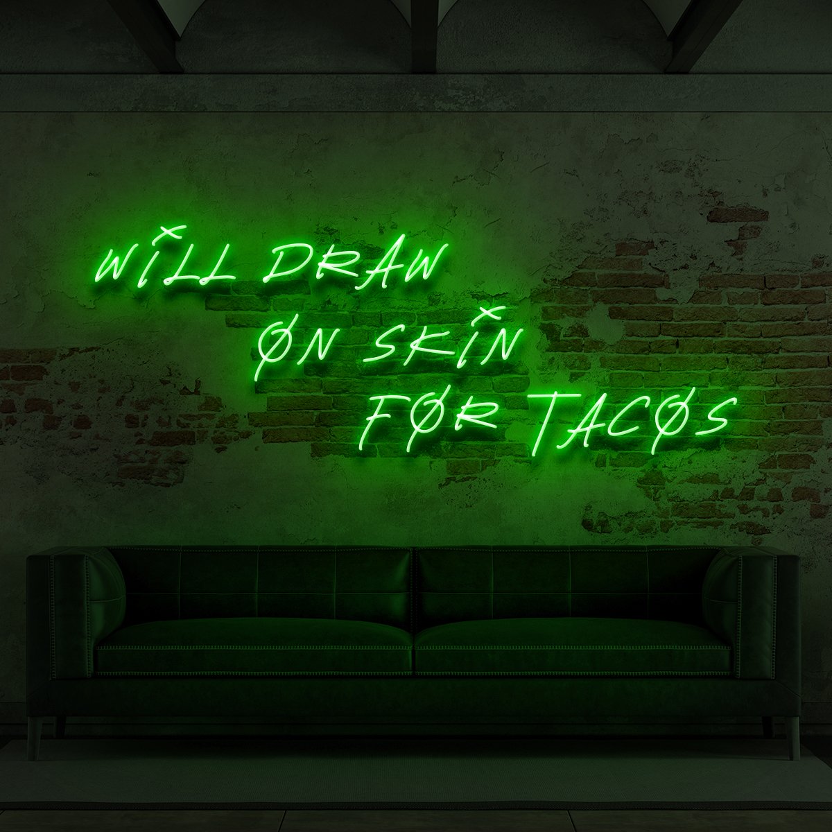 "Will Draw On Skin For Tacos" Neon Sign for Tattoo Parlours