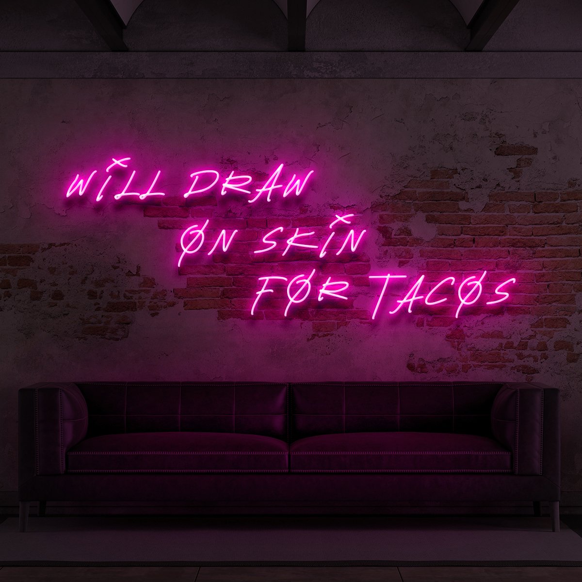 "Will Draw On Skin For Tacos" Neon Sign for Tattoo Parlours