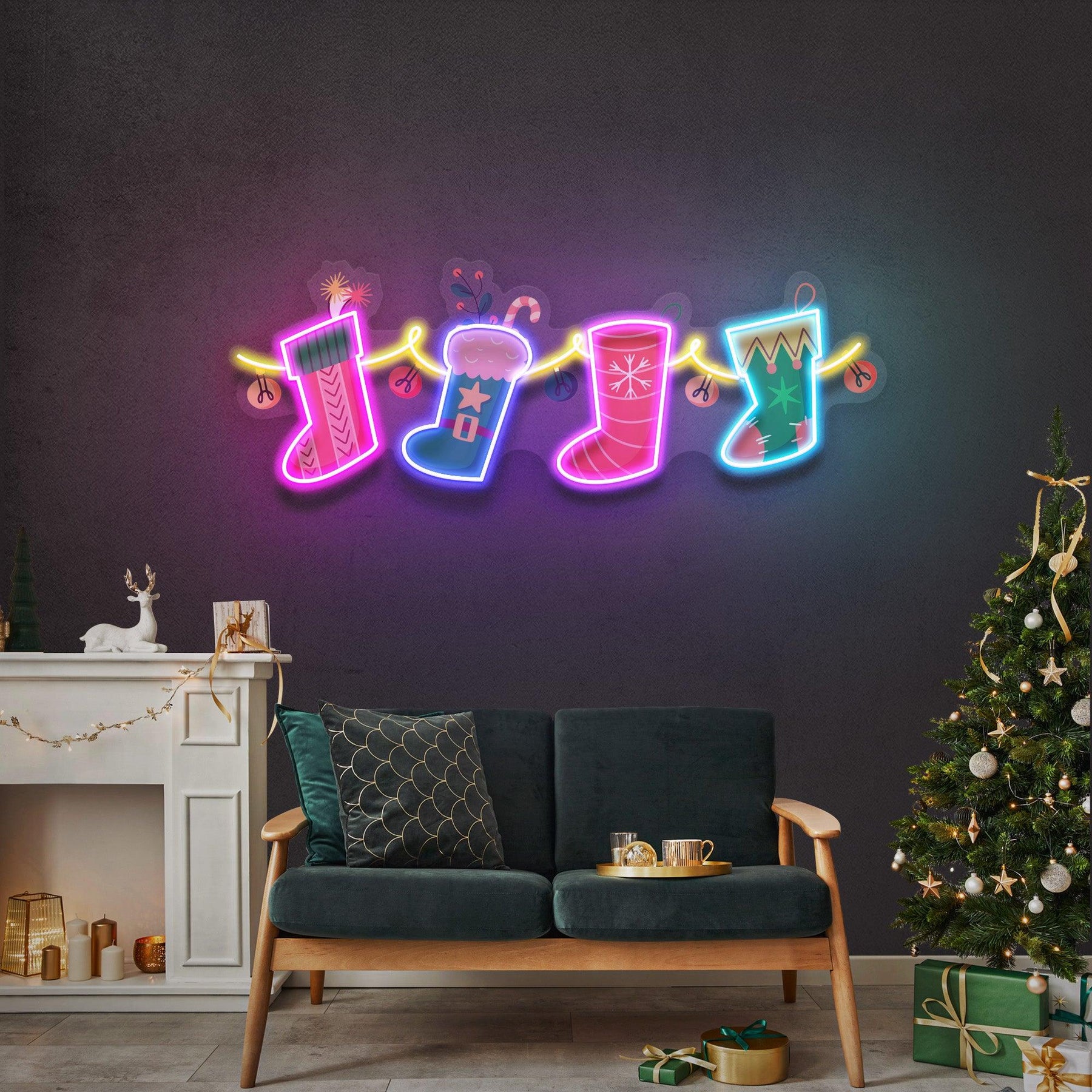 Xmas Socks Family LED Neon Acrylic Artwork