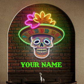 Custom Name Dead Day Party Sugar Skull Or Halloween Holiday Artwork Led Neon Sign Light